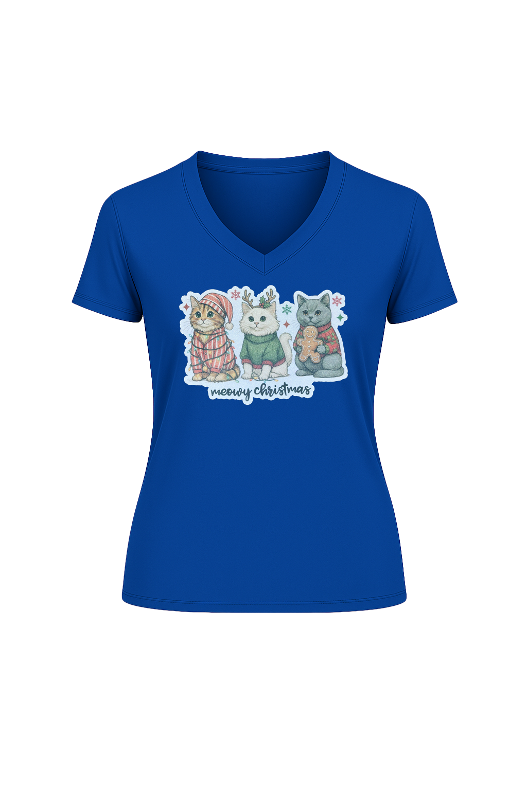 Glitter Christmas Cats Short Sleeve V-Neck Tee