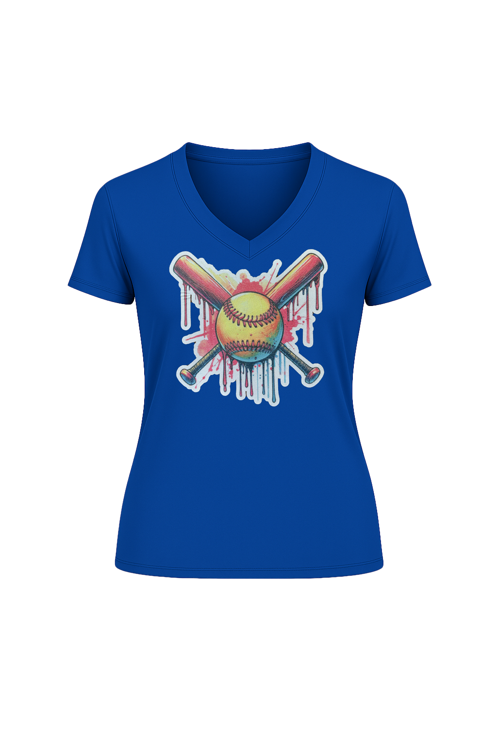 Glitter Red Drip Bats Short Sleeve V-Neck Tee