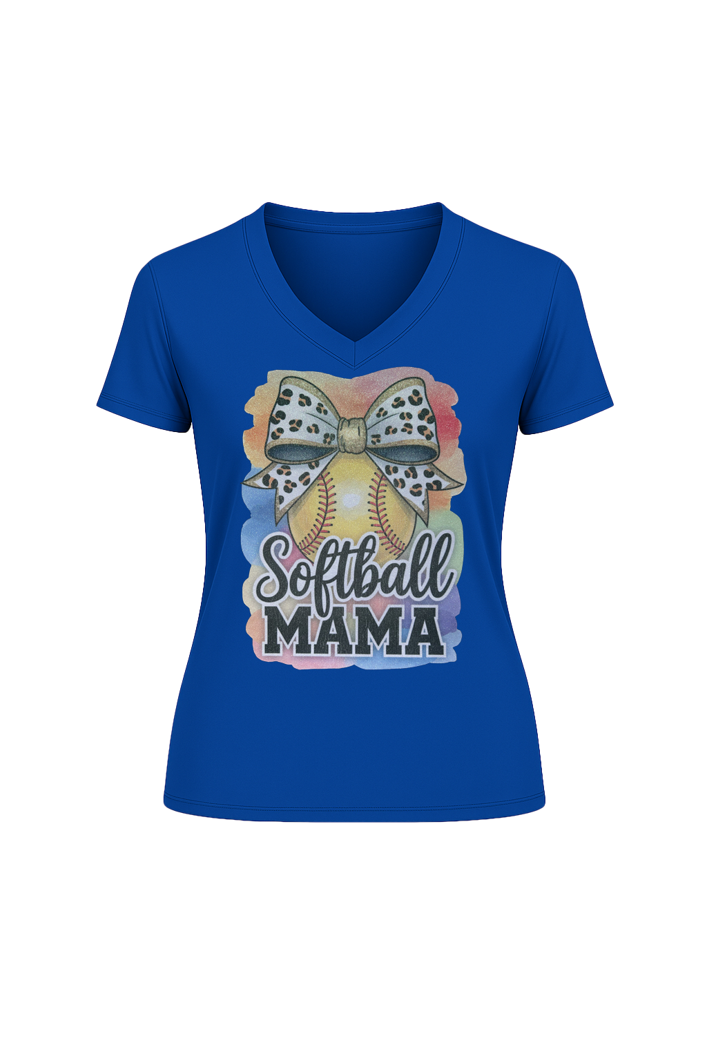 Glitter Watercolor Softball Mama Short Sleeve V-Neck Tee