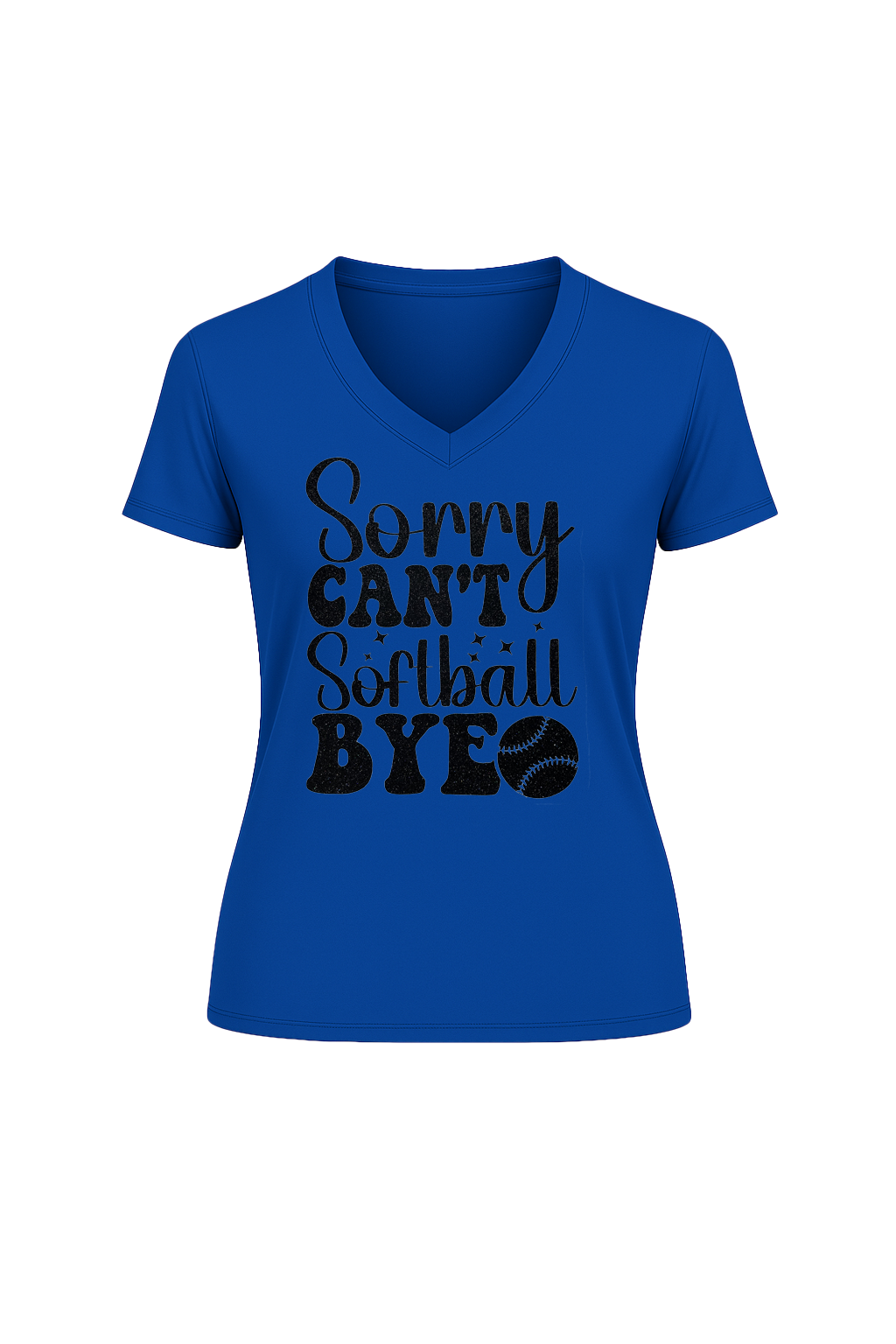 Glitter Sorry Can't Softball Bye Short Sleeve V-Neck Tee