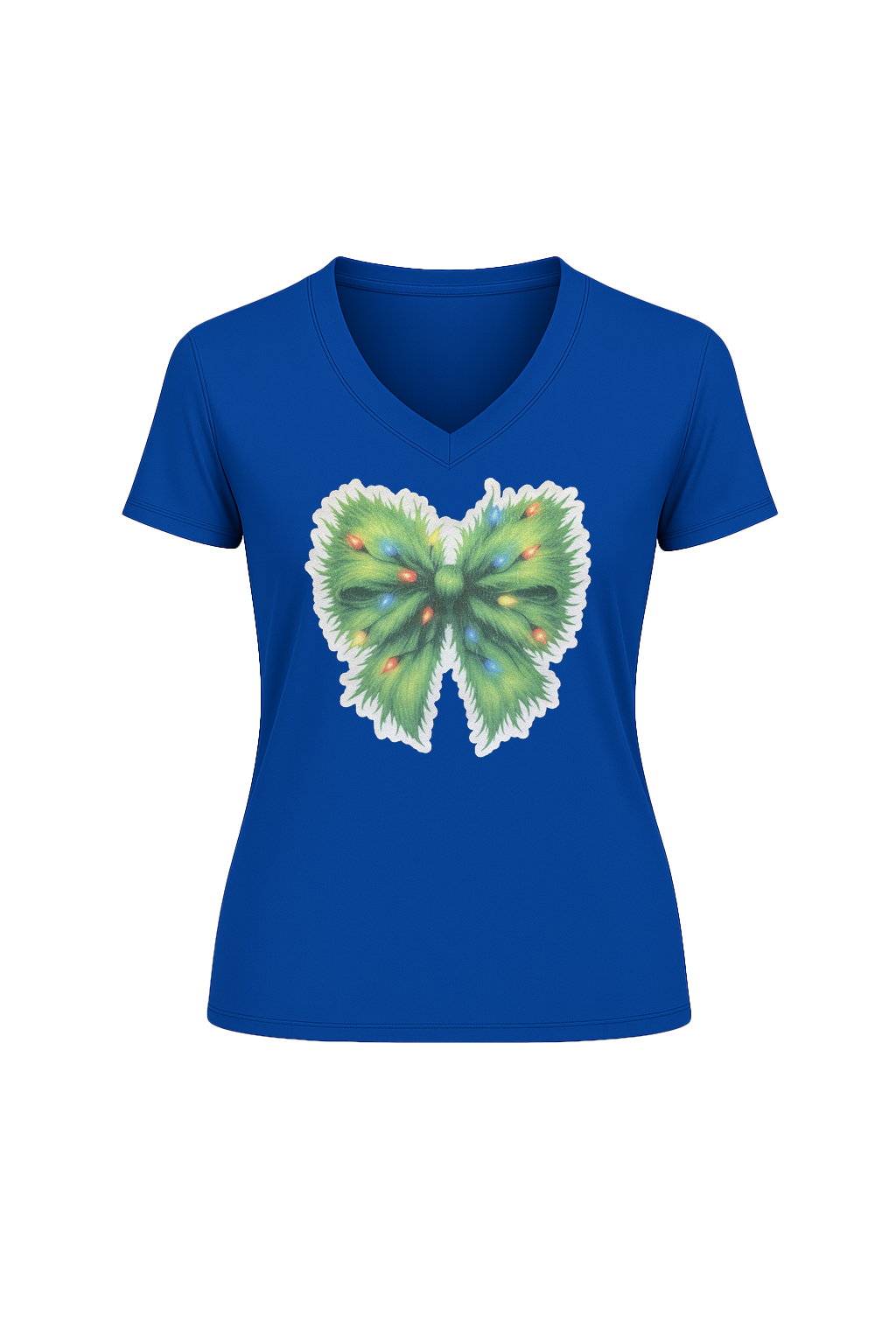 Glitter Evergreen Bow Short Sleeve V-Neck Tee