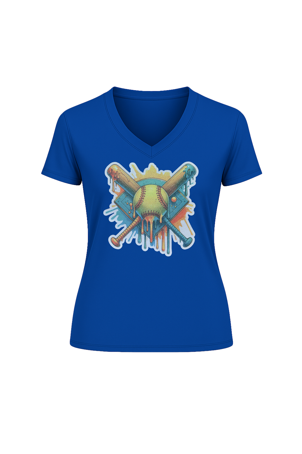 Glitter Teal Shield Short Sleeve V-Neck Tee