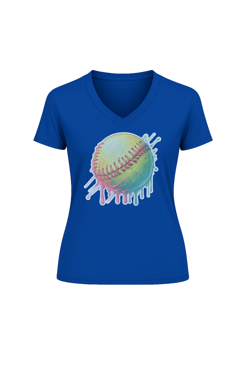 Glitter Softball Drip Short Sleeve V-Neck Tee