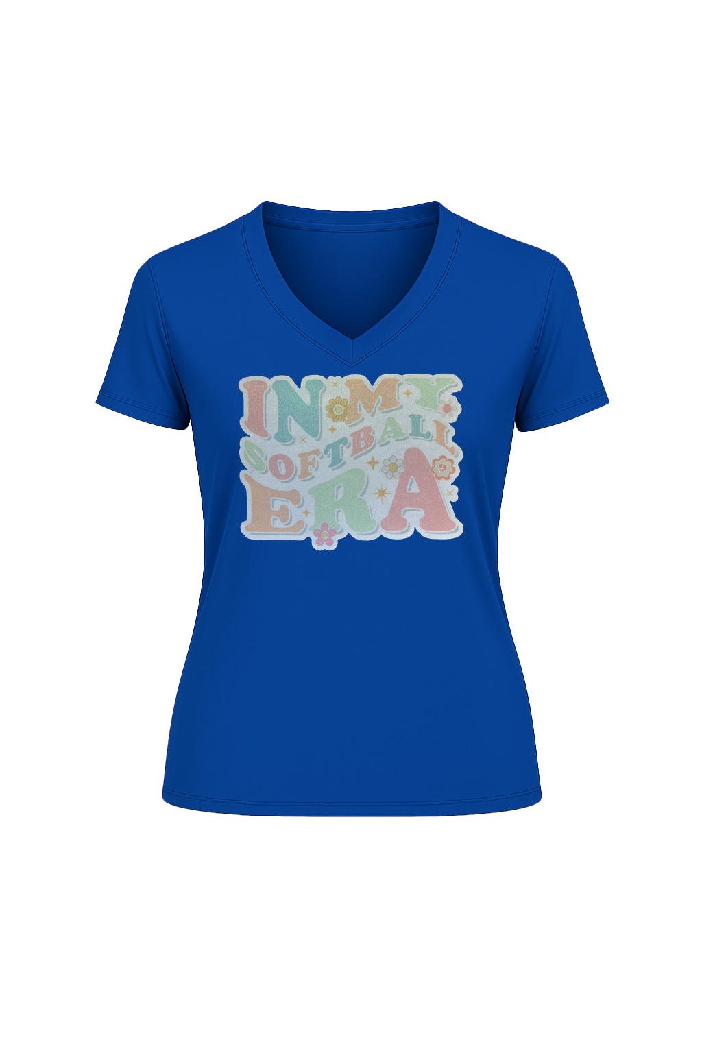 Glitter Softball Era Short Sleeve V-Neck Tee