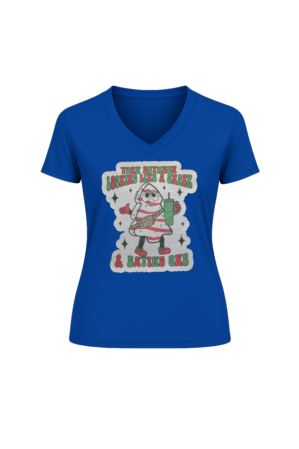 Glitter Christmas Snack Short Sleeve V-Neck Tee