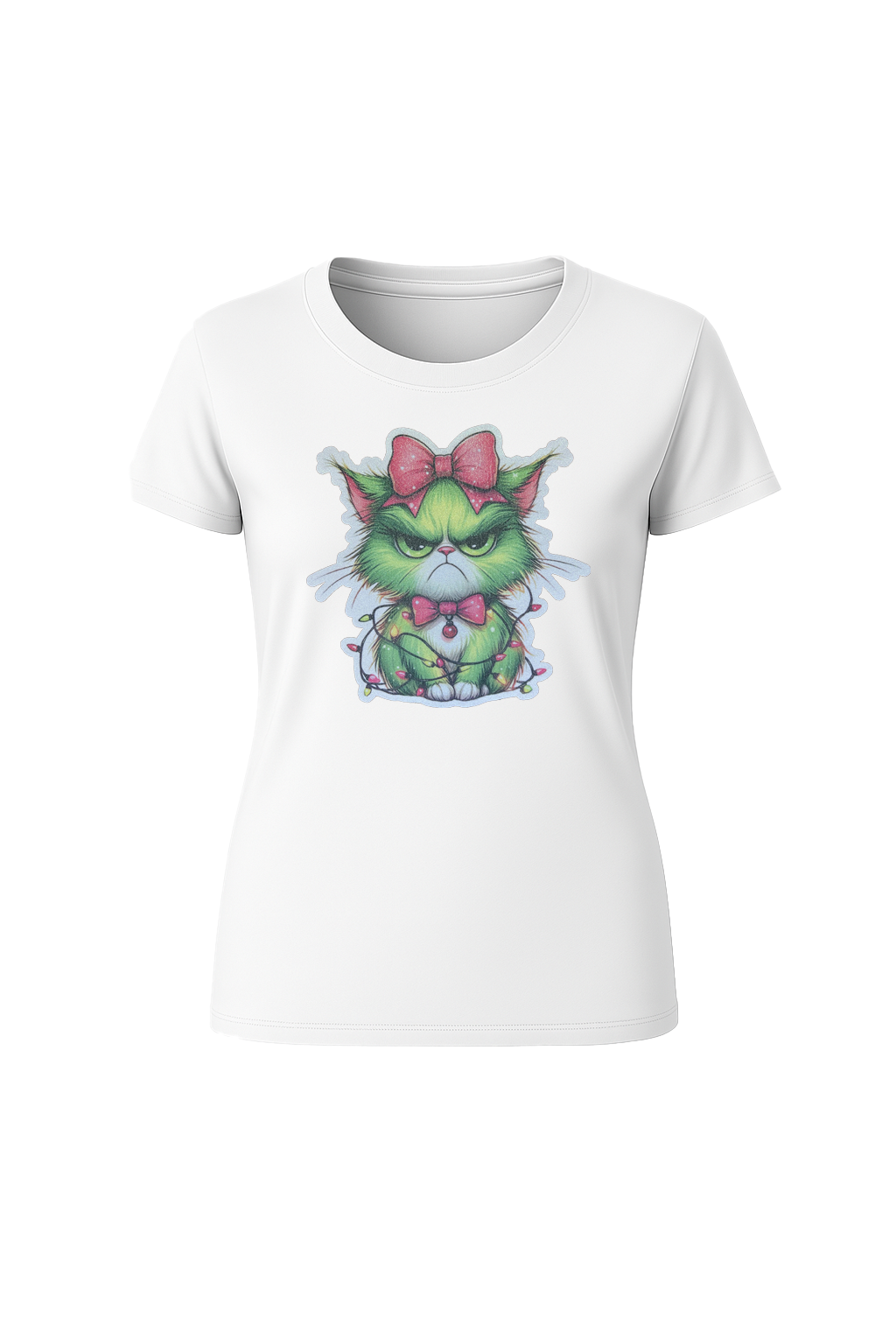 Glitter Grumpy Green Cat Short Sleeve Tee