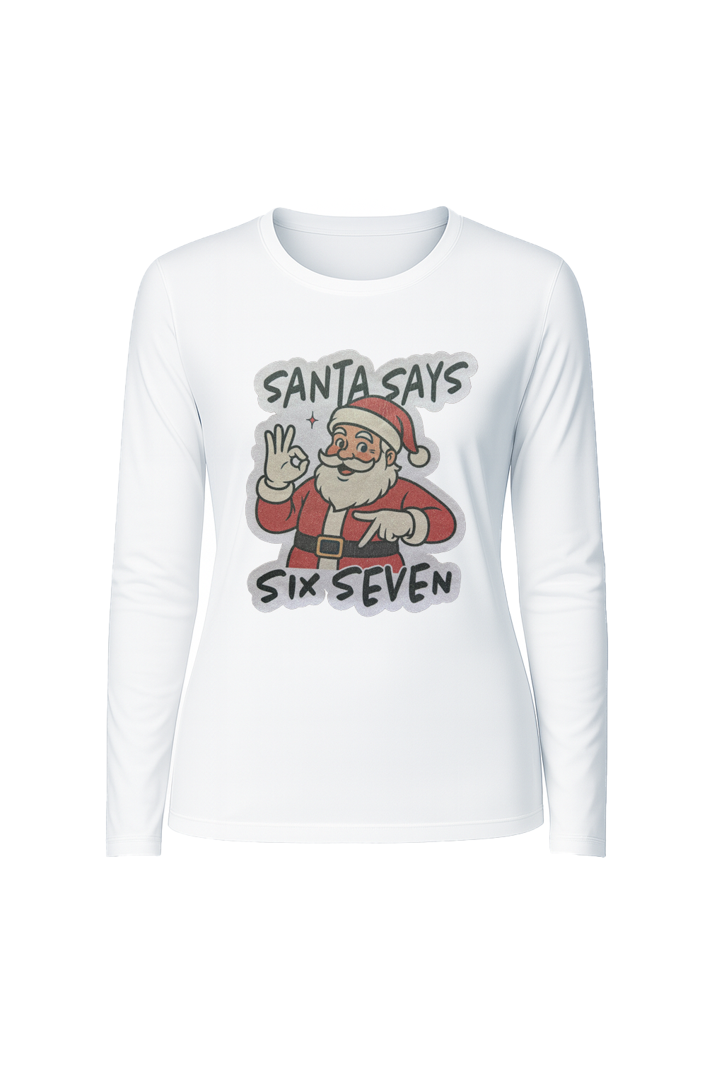 Glitter Santa Says Six Seven Long Sleeve Tee UPF 50