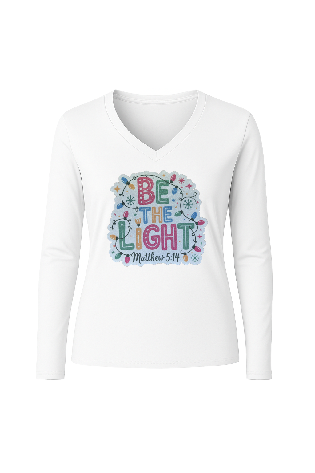 Glitter Be The Light Long Sleeve V-Neck Tee