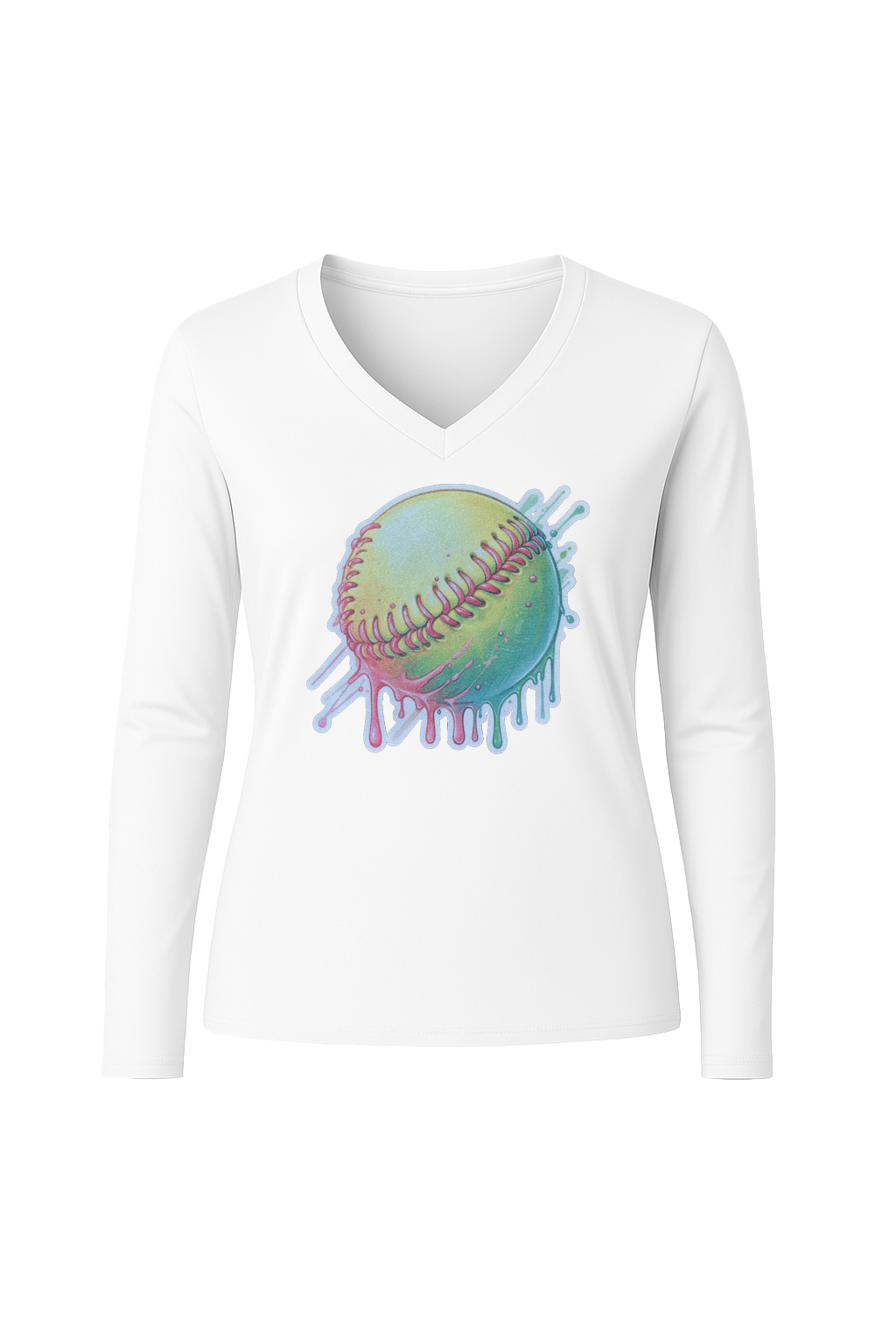 Glitter Softball Drip Long Sleeve V-Neck Tee
