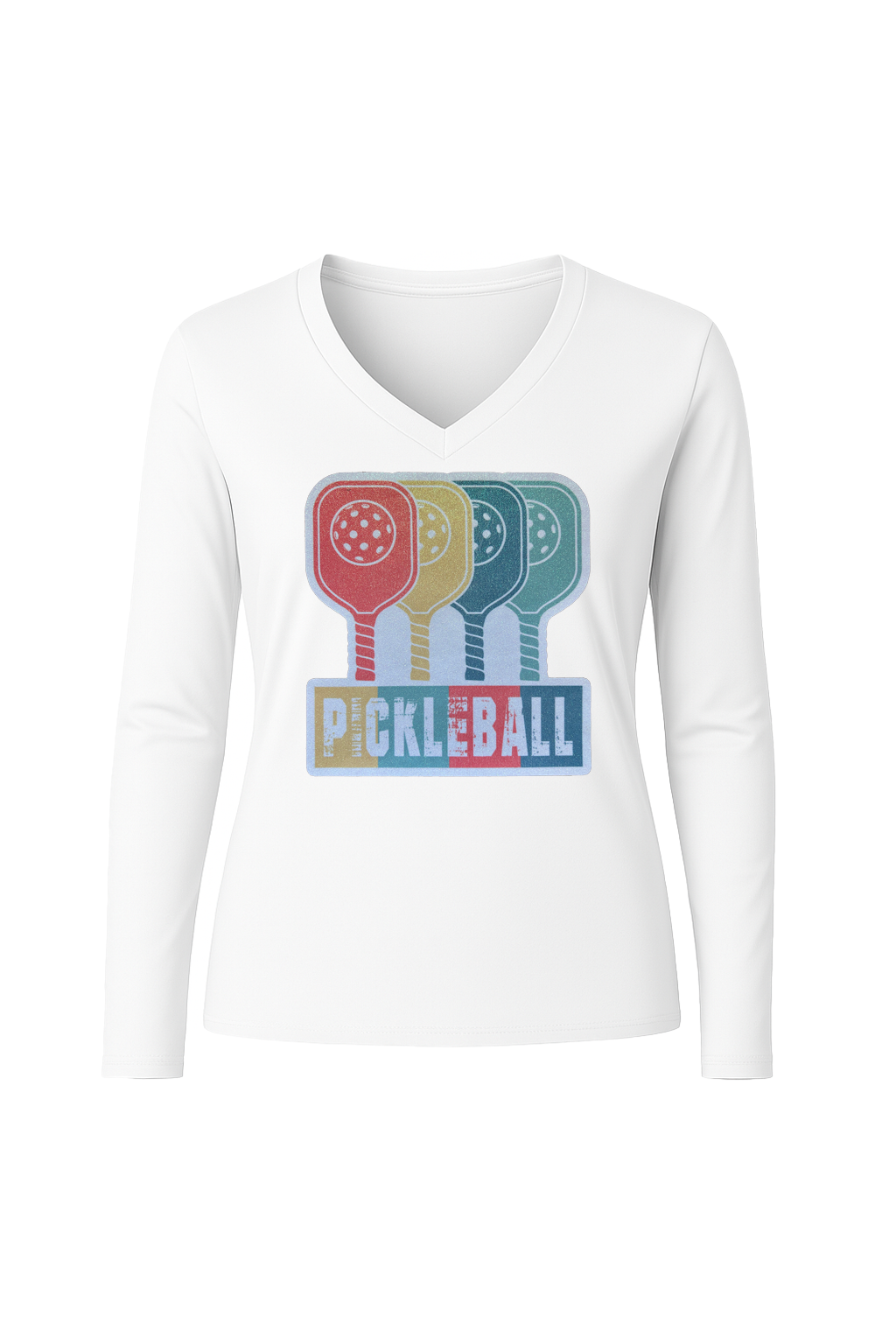Glitter Pickleball Paddles Long Sleeve V-Neck Tee