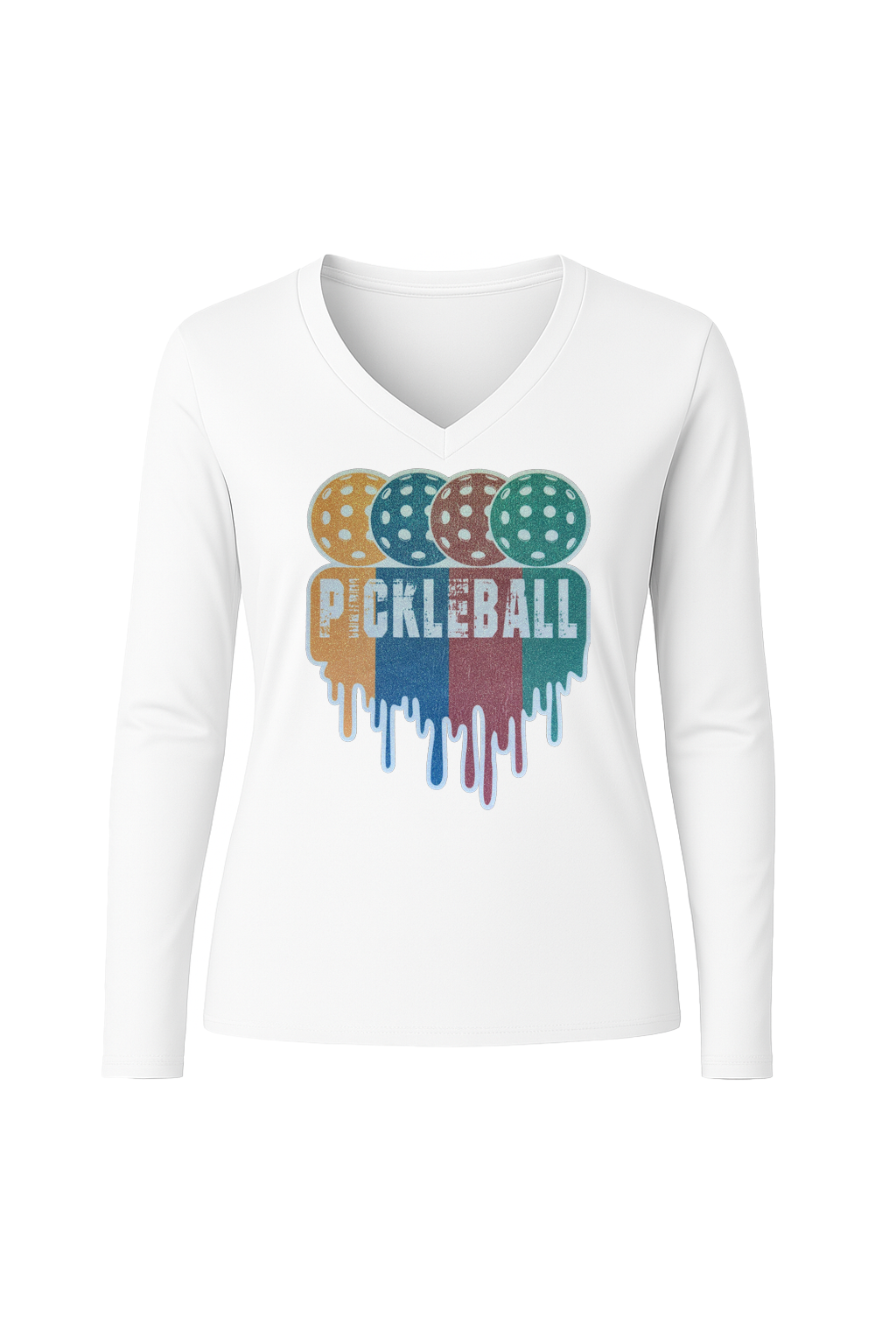 Glitter Pickleball Drip Long Sleeve V-Neck Tee
