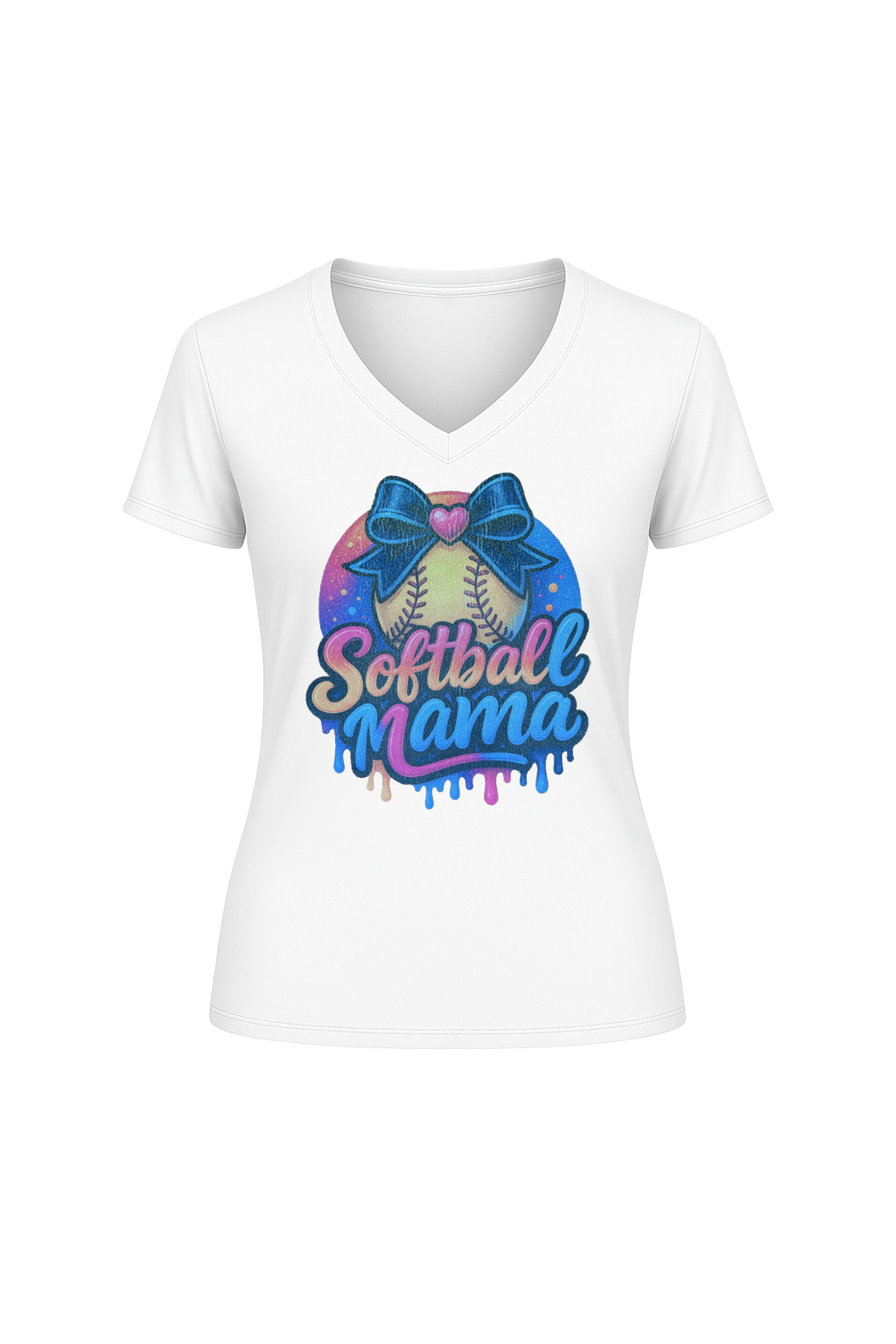 Glitter Softball Mama Drip Short Sleeve V-Neck Tee