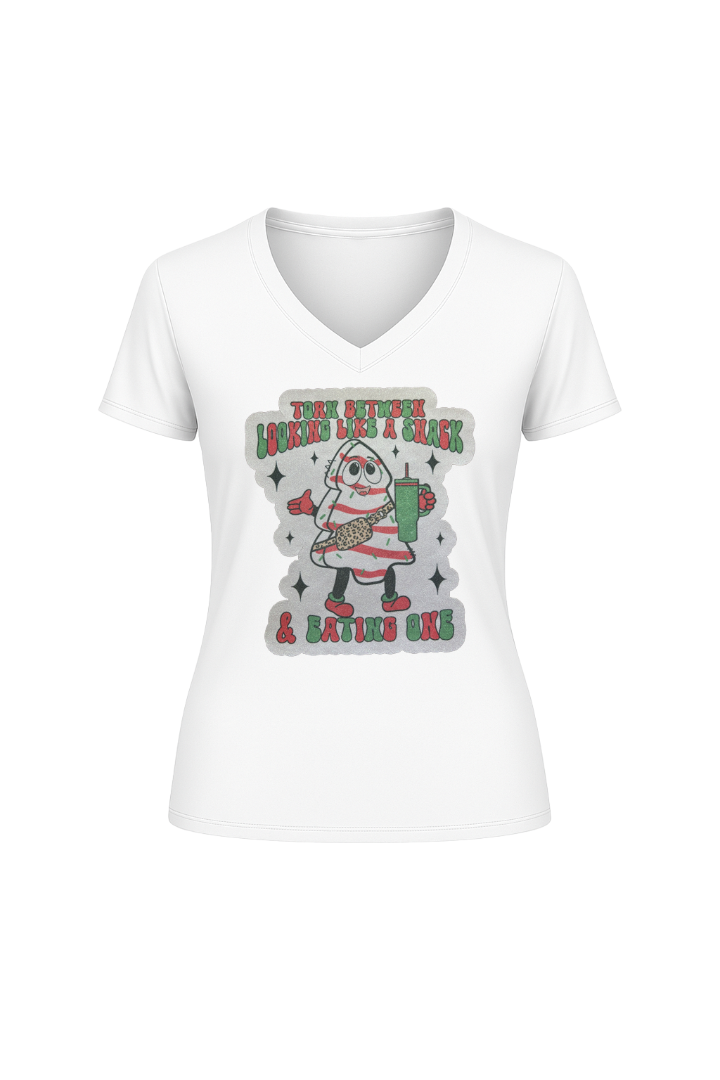 Glitter Christmas Snack Short Sleeve V-Neck Tee