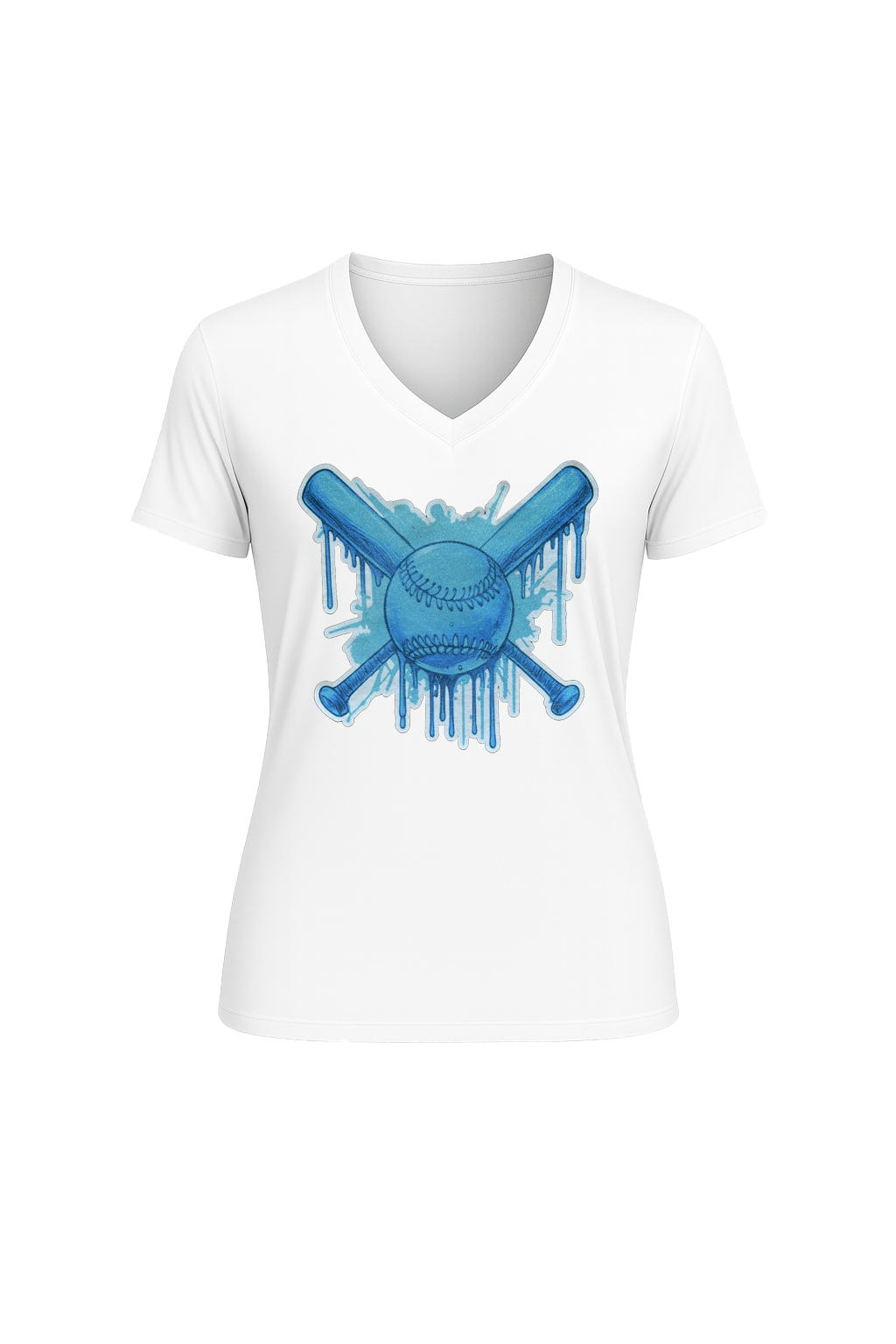 Glitter Blue Drip Bats Short Sleeve V-Neck Tee