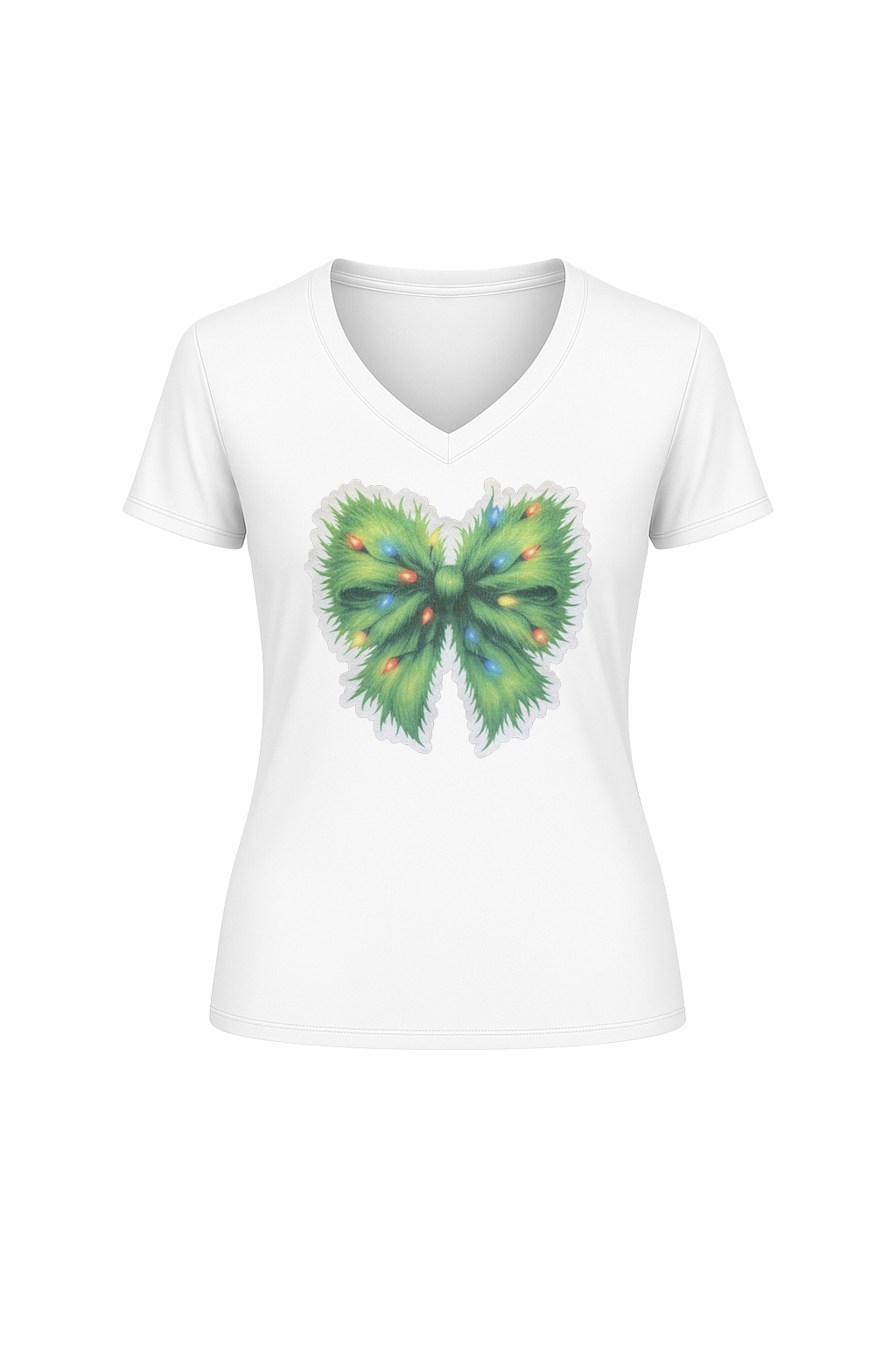 Glitter Evergreen Bow Short Sleeve V-Neck Tee