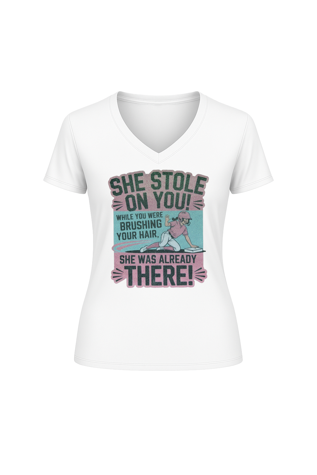 Glitter She Stole On You Short Sleeve V-Neck Tee