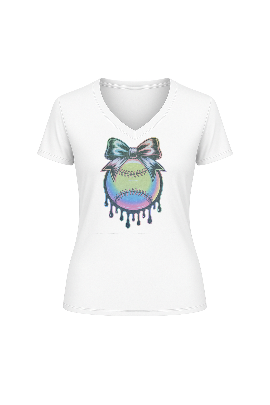 Glitter Neon Drip Short Sleeve V-Neck Tee