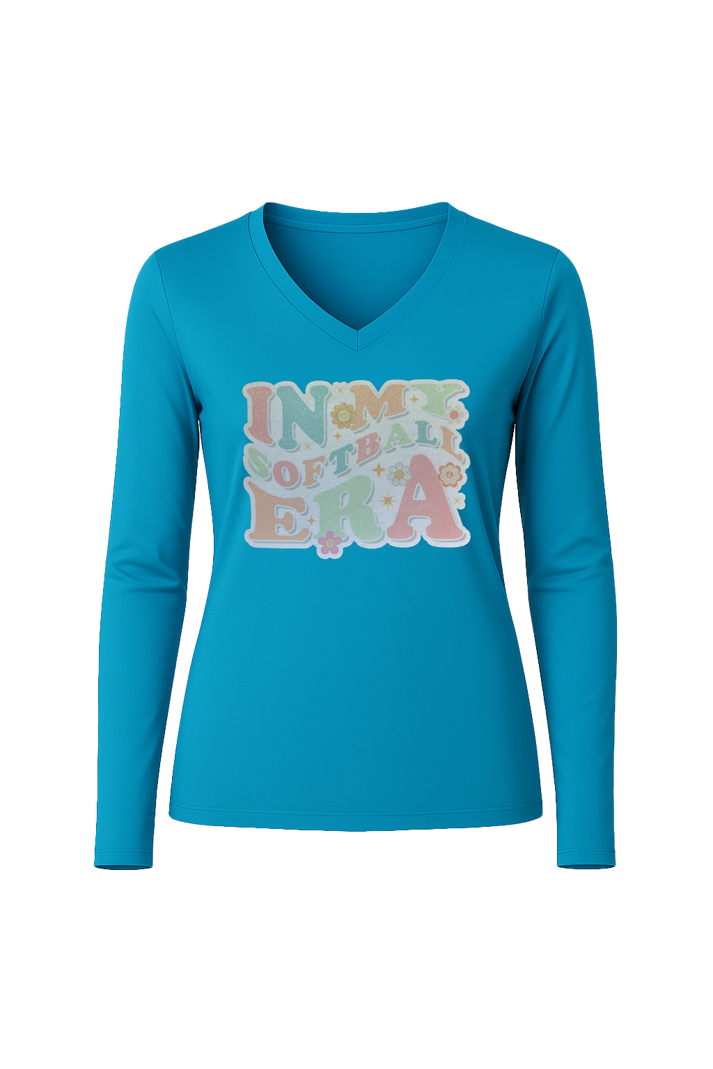 Glitter Softball Era Long Sleeve V-Neck Tee