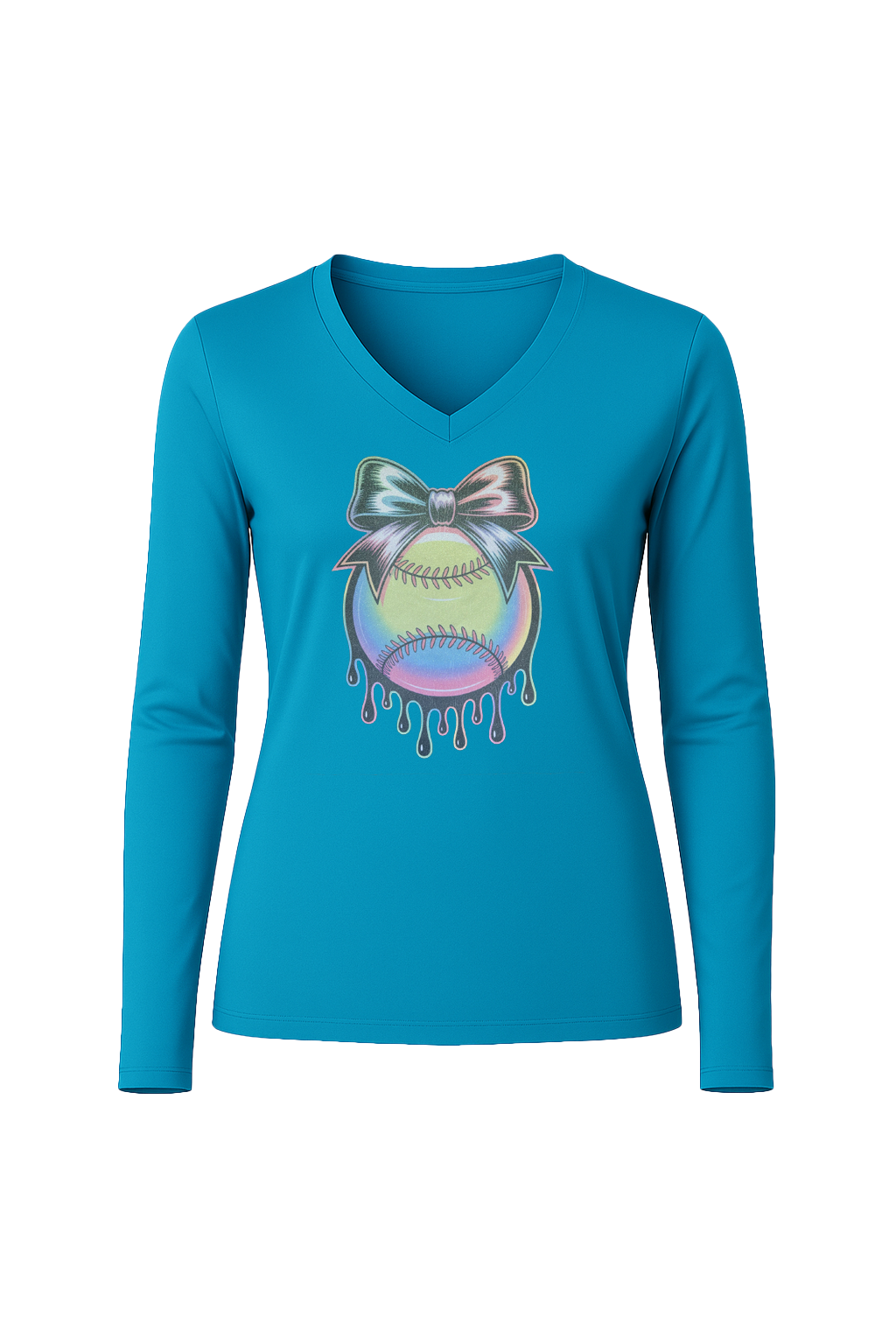 Glitter Neon Drip Long Sleeve V-Neck Tee