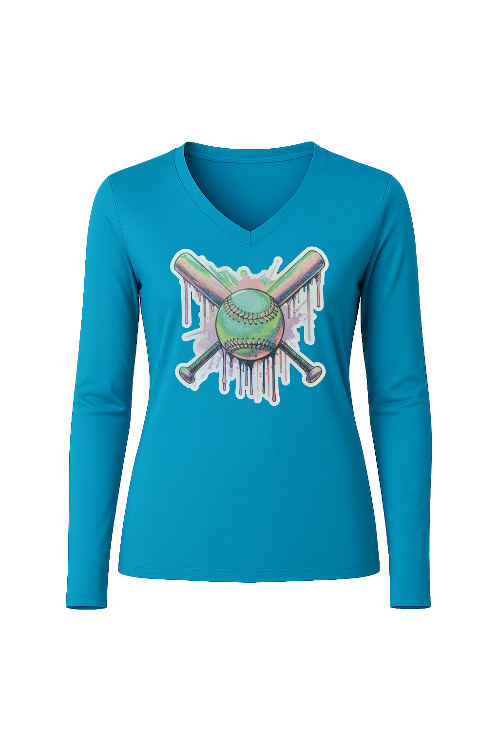 Glitter Green Drip Bats Long Sleeve V-Neck Tee