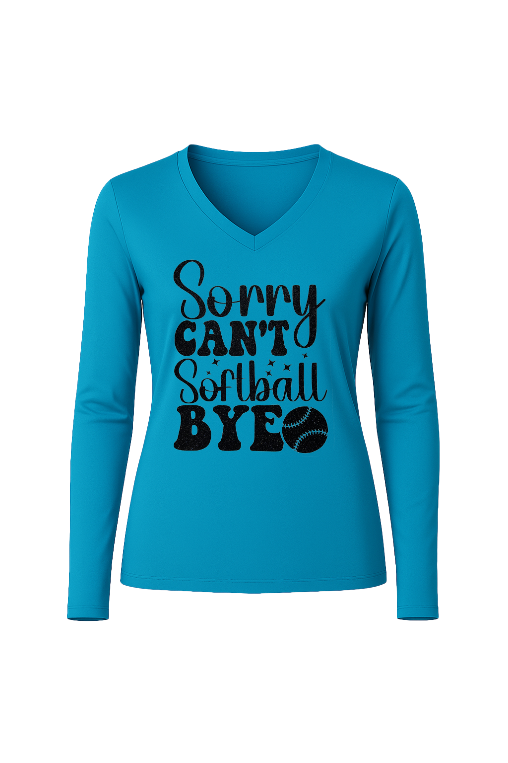 Glitter Sorry Can't Softball Bye Long Sleeve V-Neck Tee