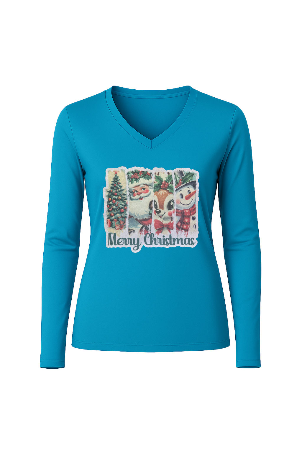 Glitter Christmas Collage Long Sleeve V-Neck Tee