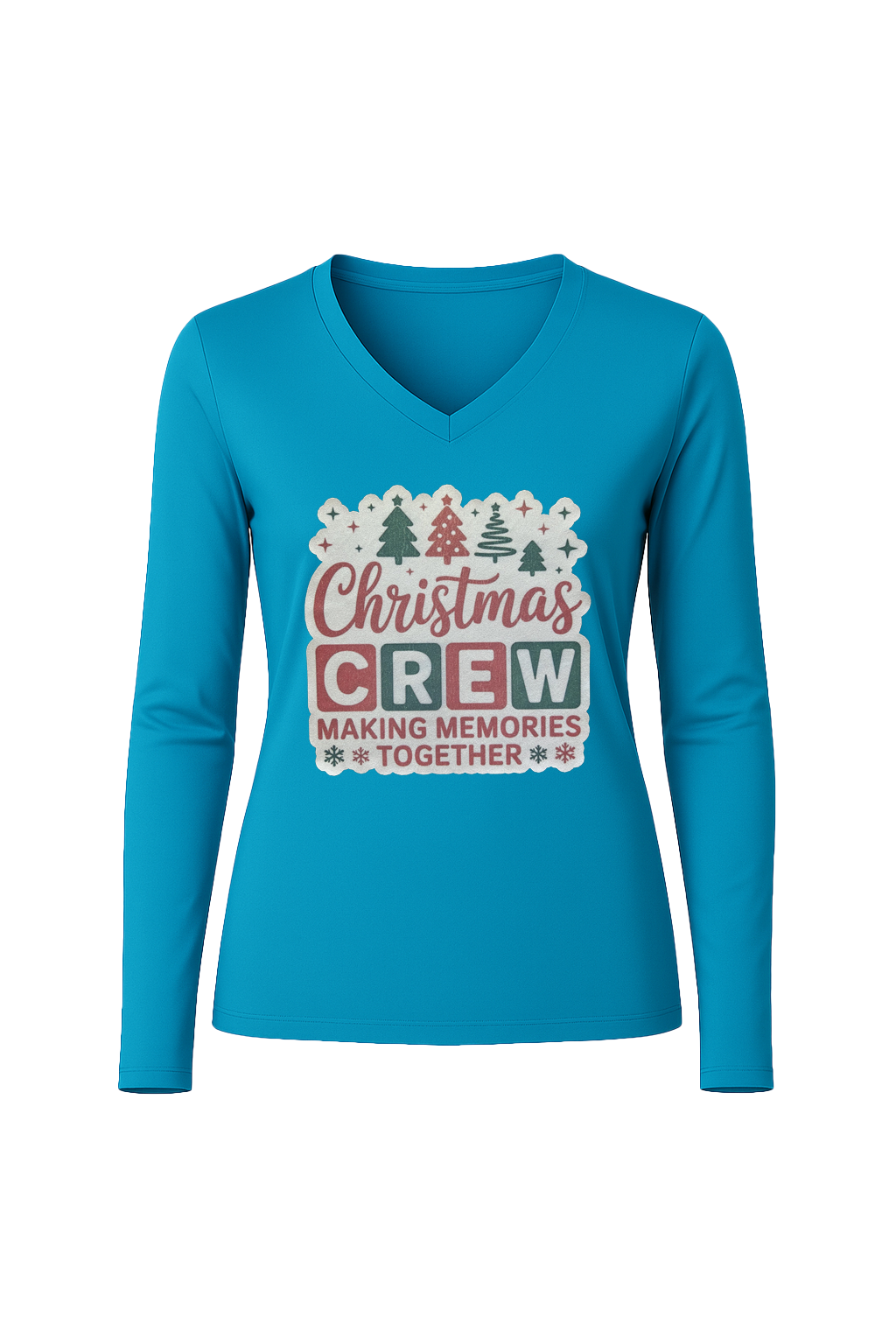 Glitter Christmas Crew Long Sleeve V-Neck Tee