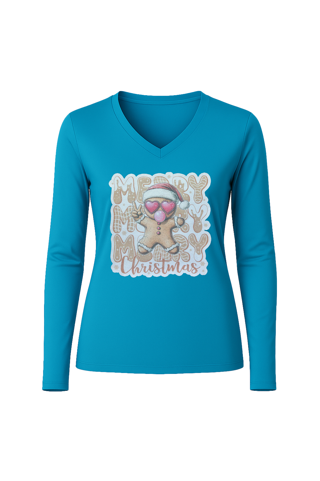 Glitter Gingerbread Bubble Pop Long Sleeve V-Neck Tee