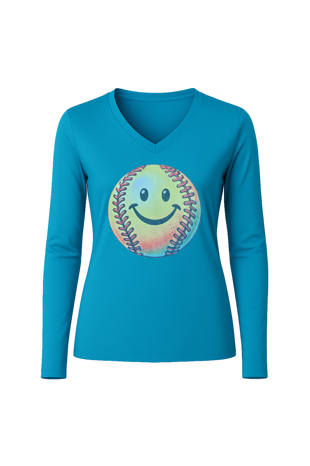 Glitter Happy Softball Long Sleeve V-Neck Tee