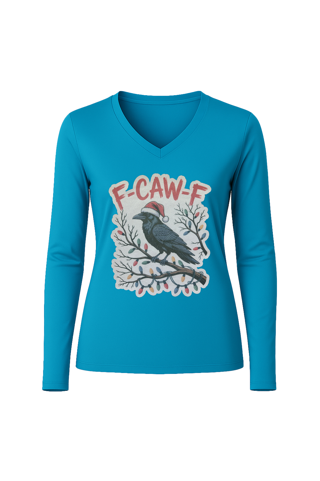Glitter Christmas Crow Long Sleeve V-Neck Tee
