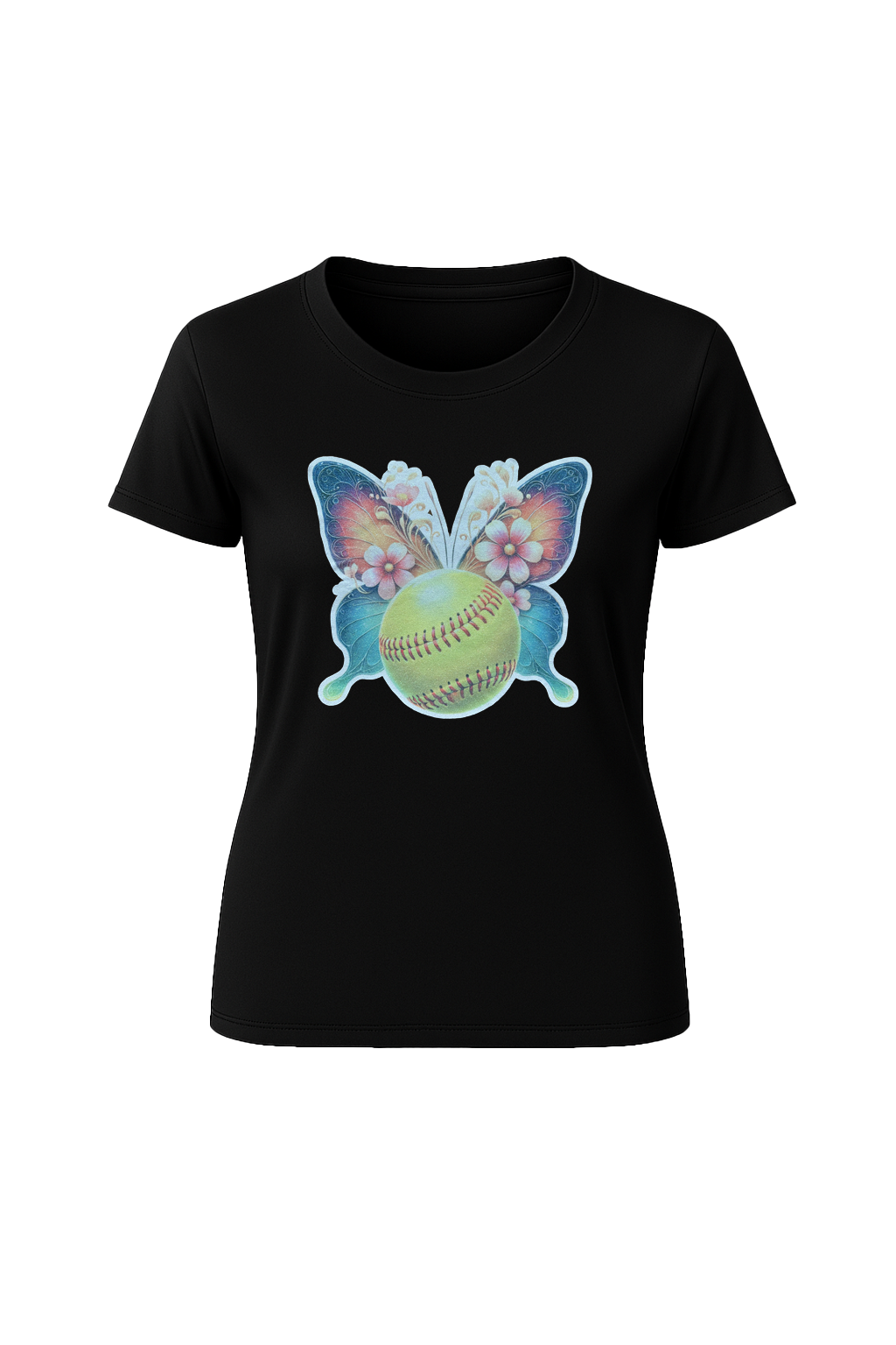 Glitter Softball Butterfly Short Sleeve Tee