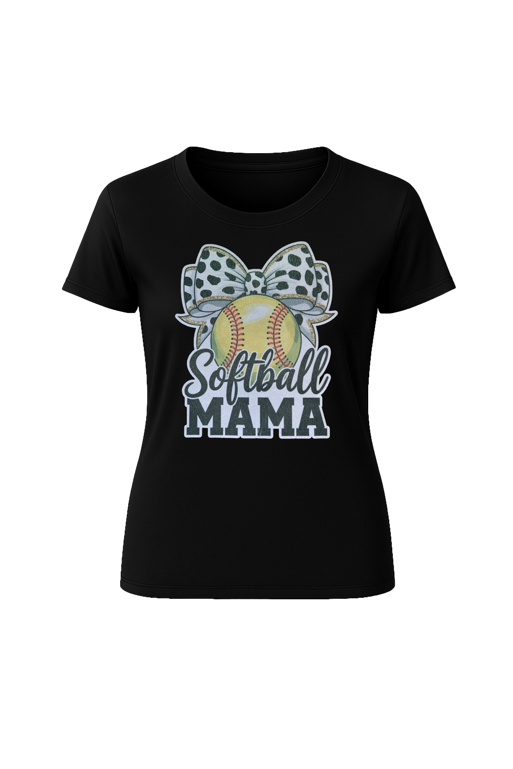 Glitter Softball Mama Bow Short Sleeve Tee