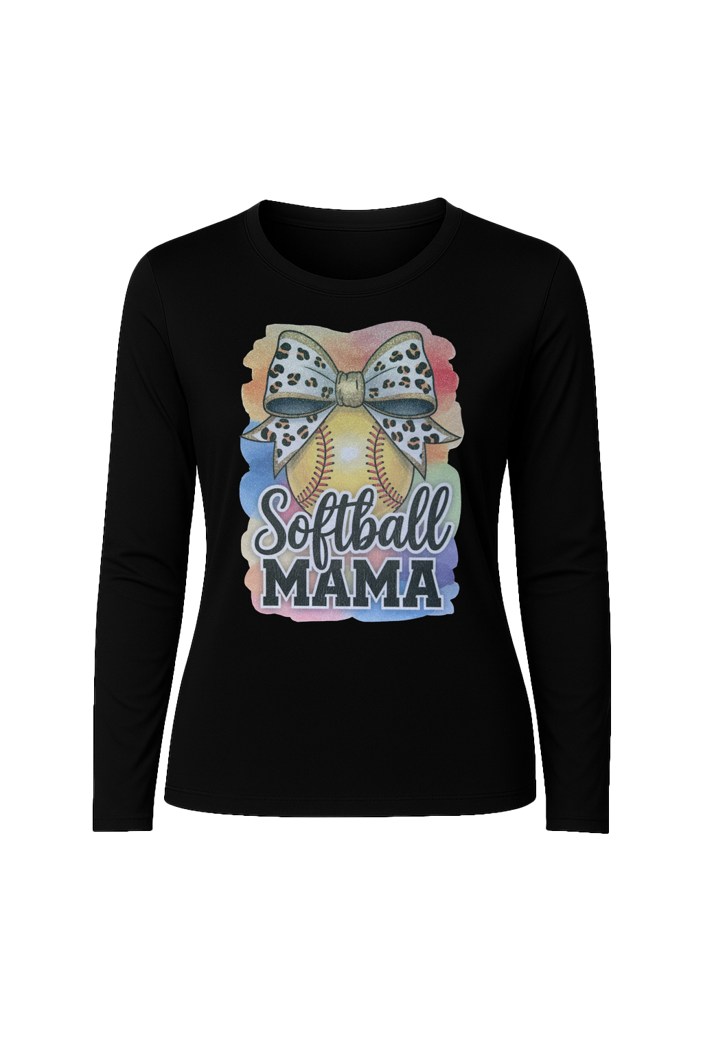 Glitter Watercolor Softball Mama Long Sleeve Tee UPF 50