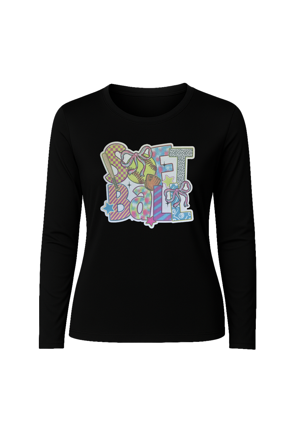Glitter Softball Collage Long Sleeve Tee UPF 50