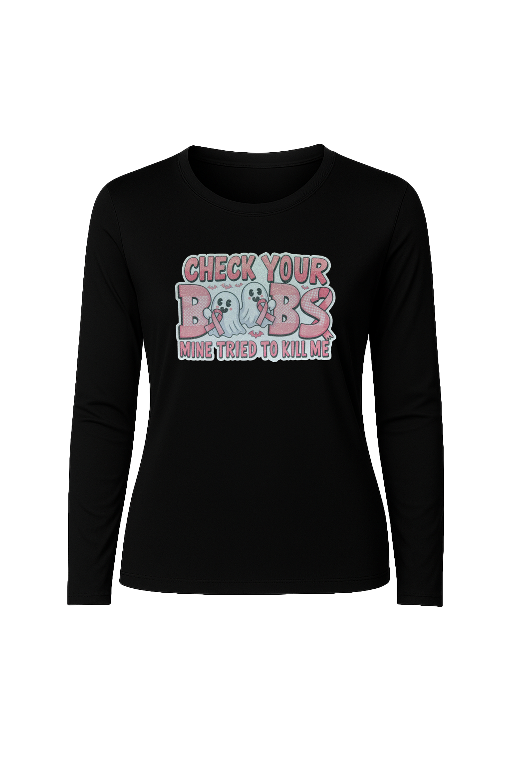 Glitter Check Your Boobs Long Sleeve Tee UPF 50