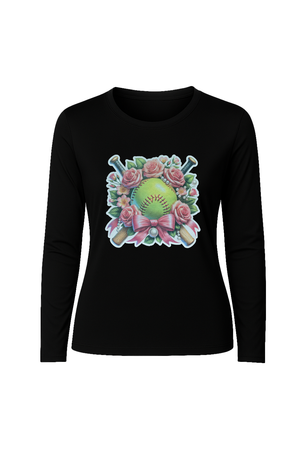 Glitter Softball Bouquet Long Sleeve Tee UPF 50
