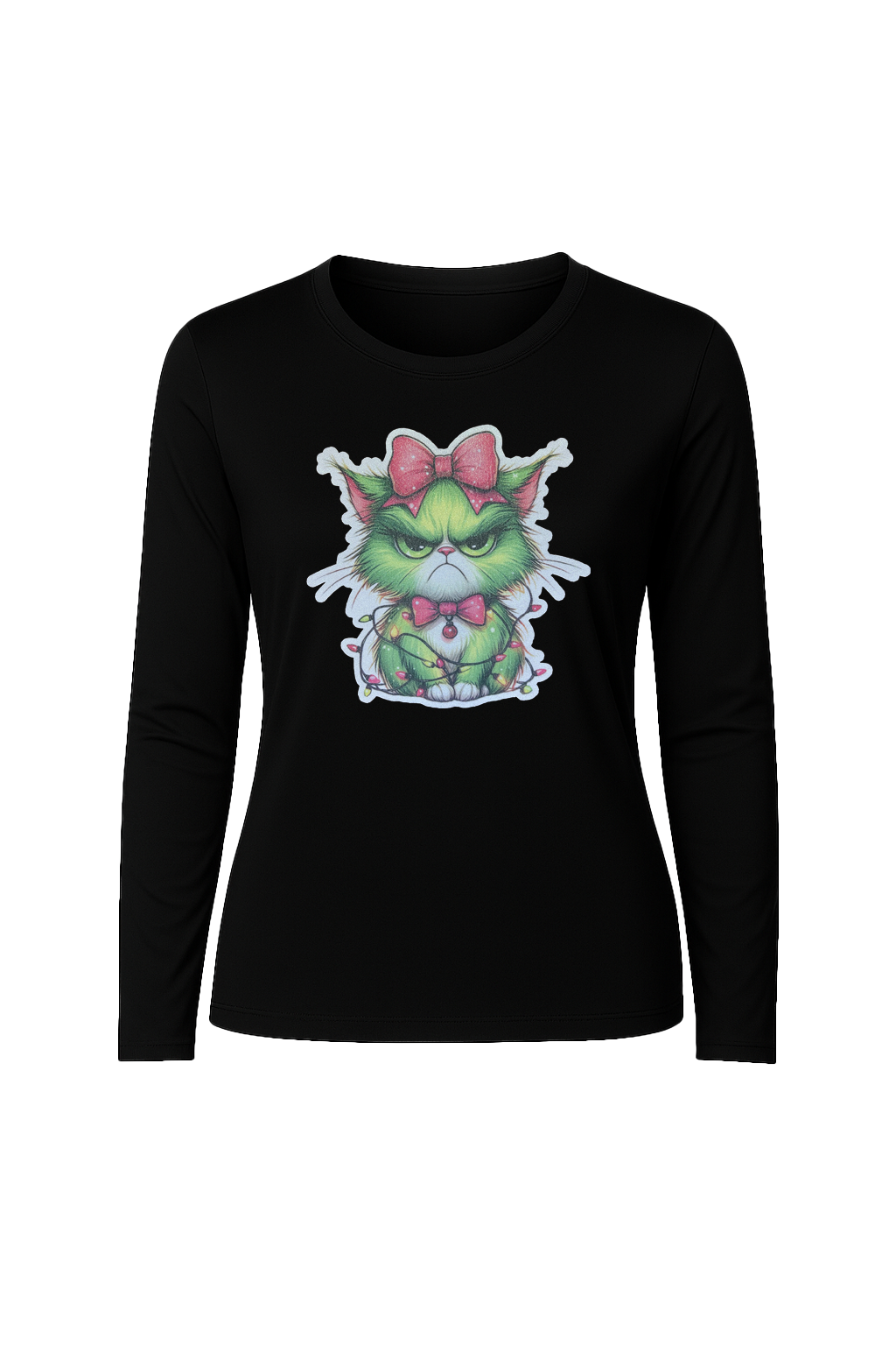 Glitter Grump Green Cat Long Sleeve Tee UPF 50