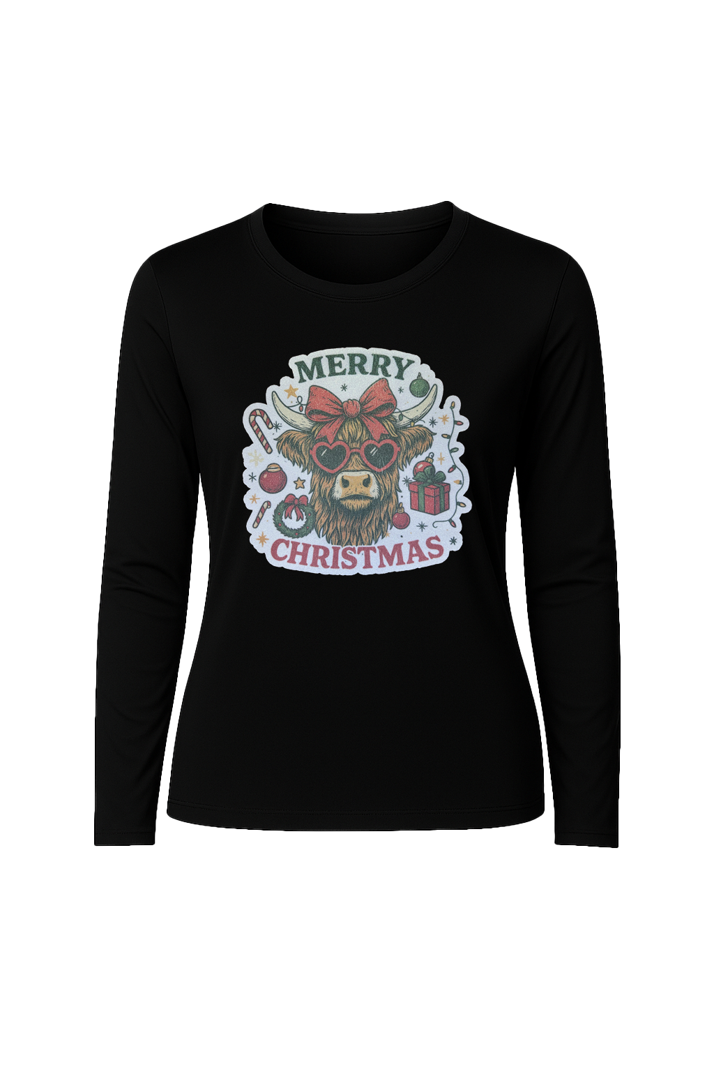 Glitter Christmas Cow Long Sleeve Tee UPF 50