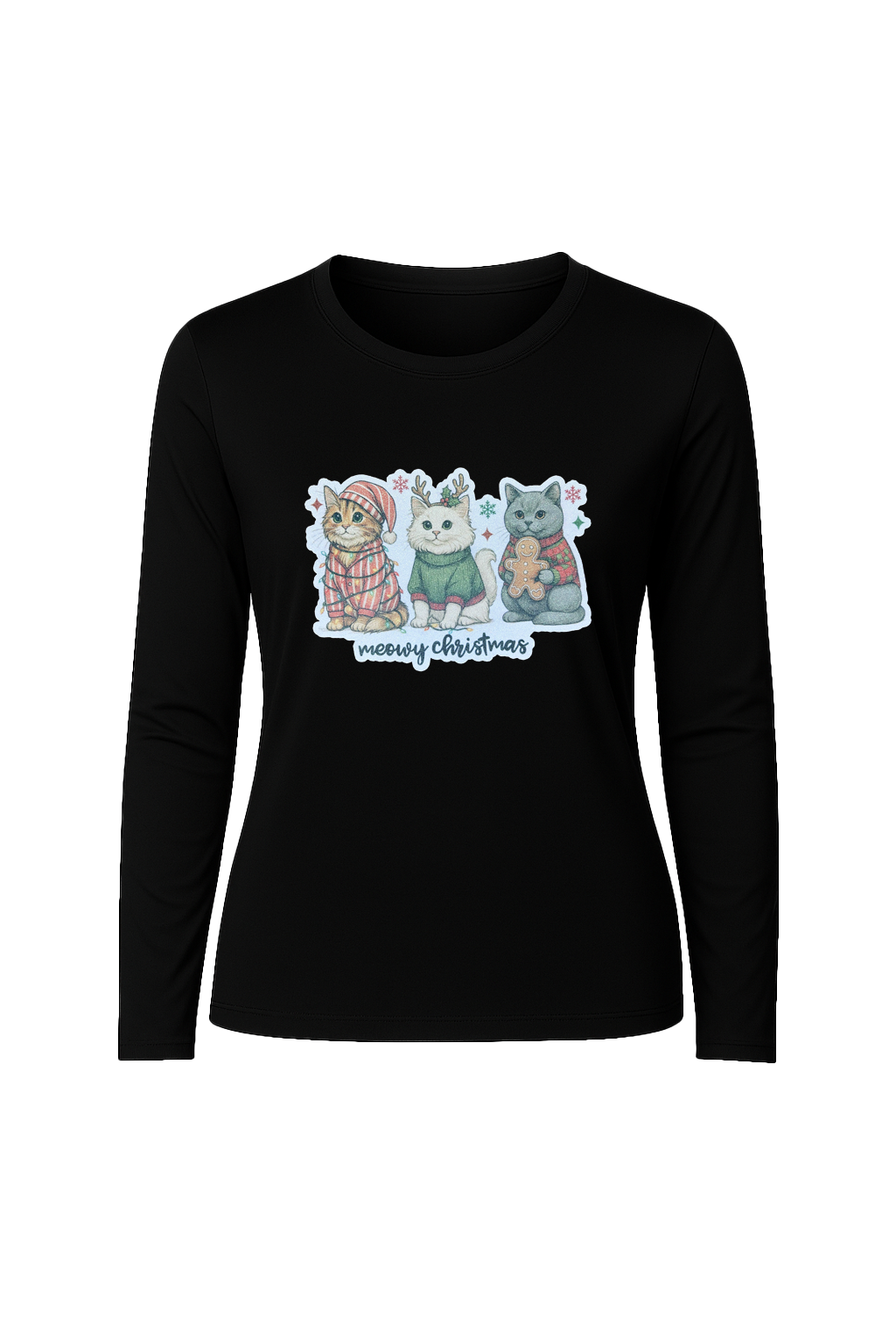 Glitter Christmas Cats Long Sleeve Tee UPF 50
