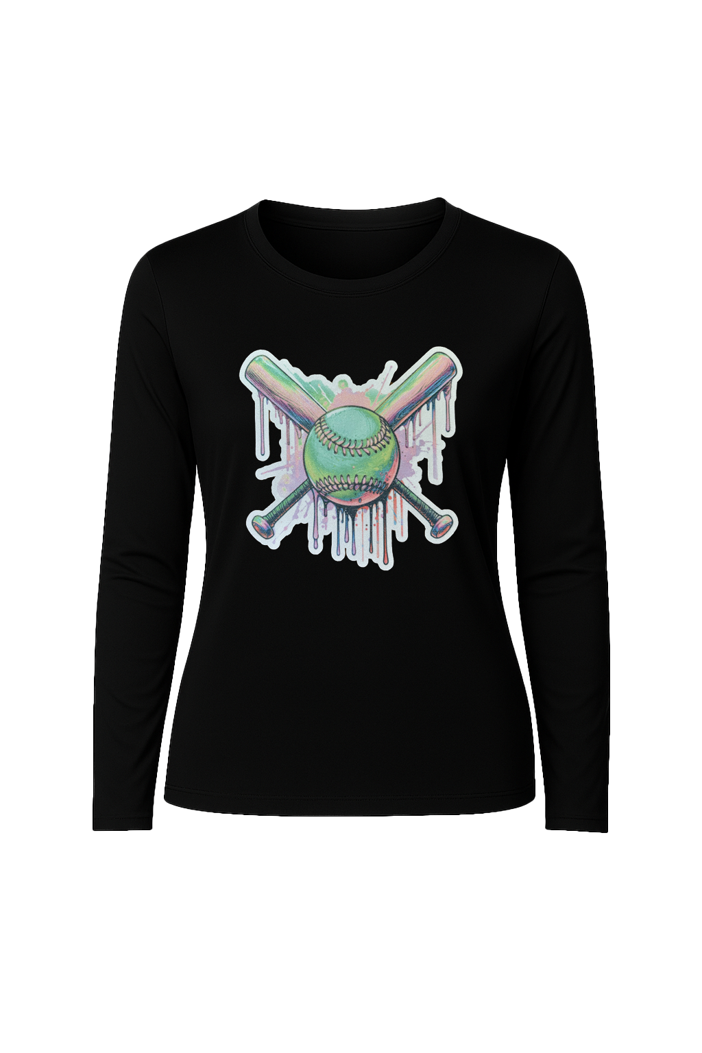 Glitter Green Drip Bats Long Sleeve Tee UPF 50