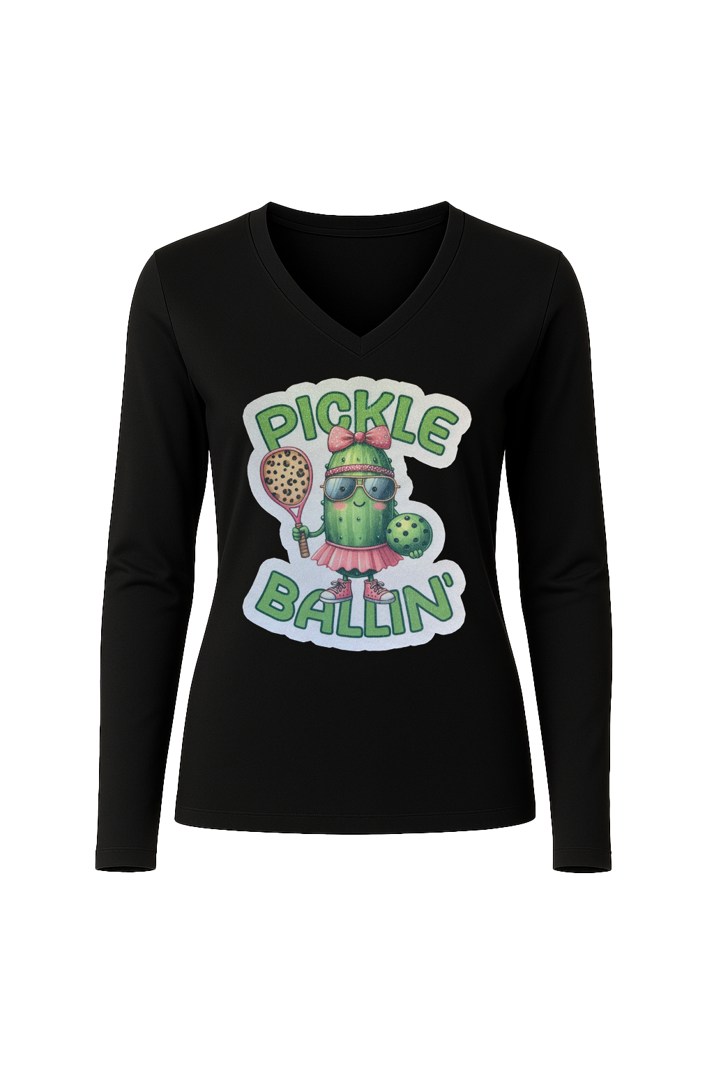 Glitter Pickle Ballin Long Sleeve V-Neck Tee