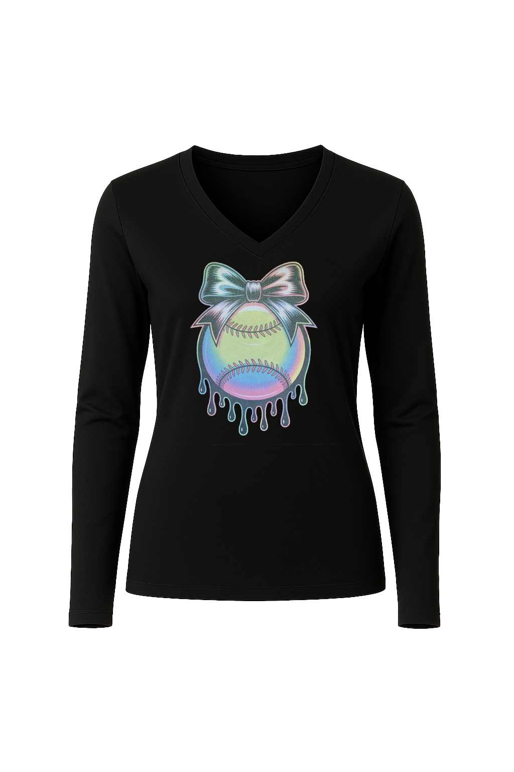 Glitter Neon Drip Long Sleeve V-Neck Tee
