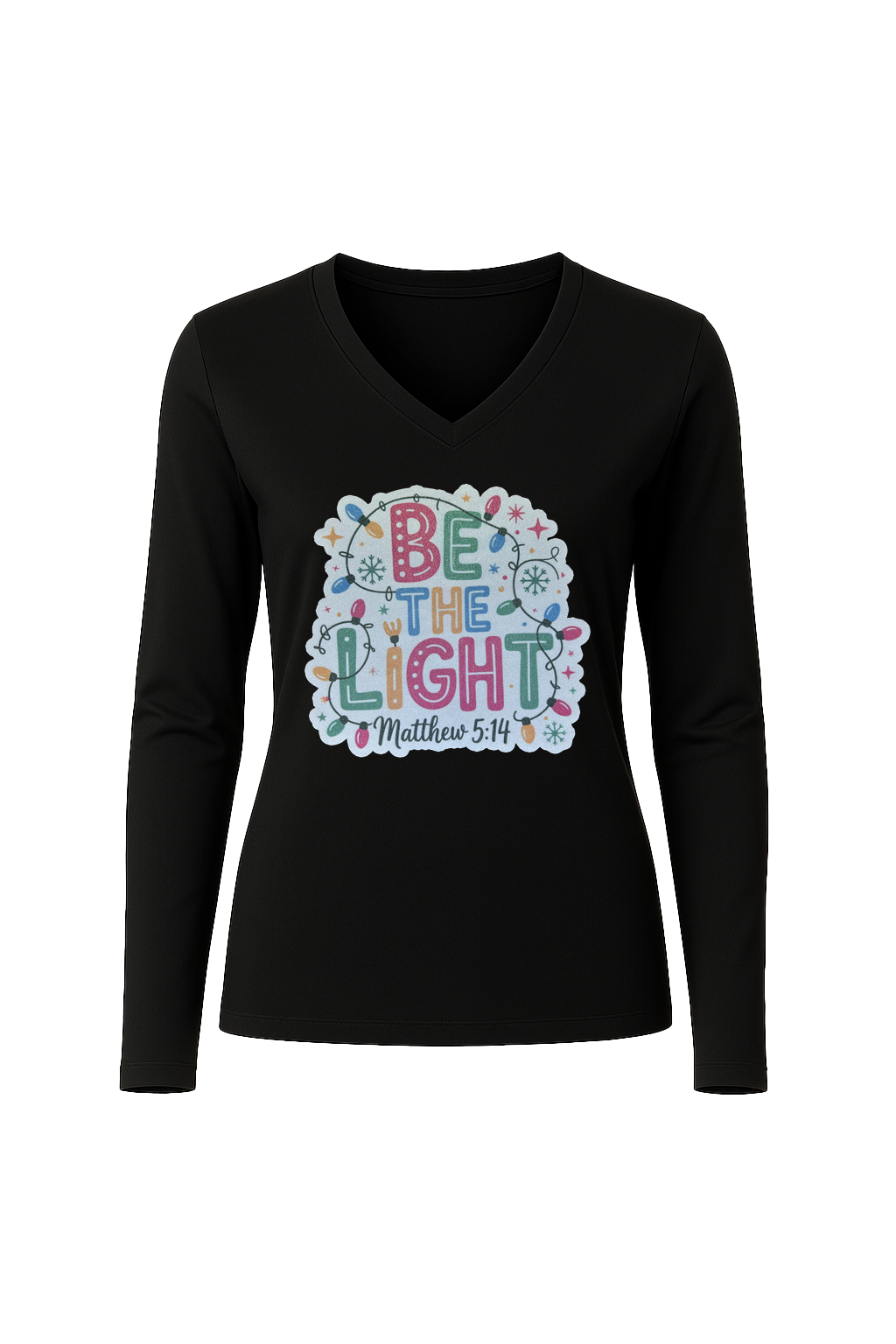 Glitter Be The Light Long Sleeve V-Neck Tee
