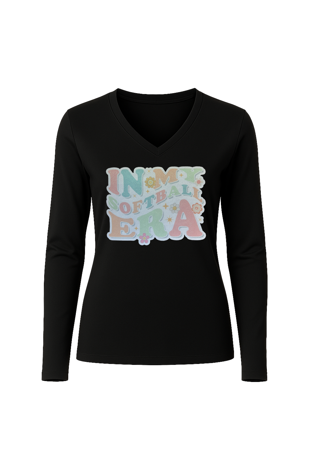 Glitter Softball Era Long Sleeve V-Neck Tee