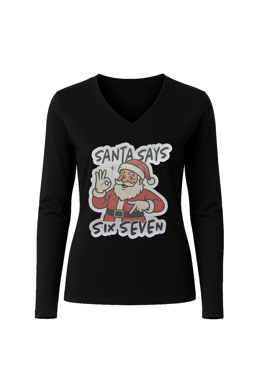 Glitter Santa Says Six Seven Long Sleeve V-Neck Tee