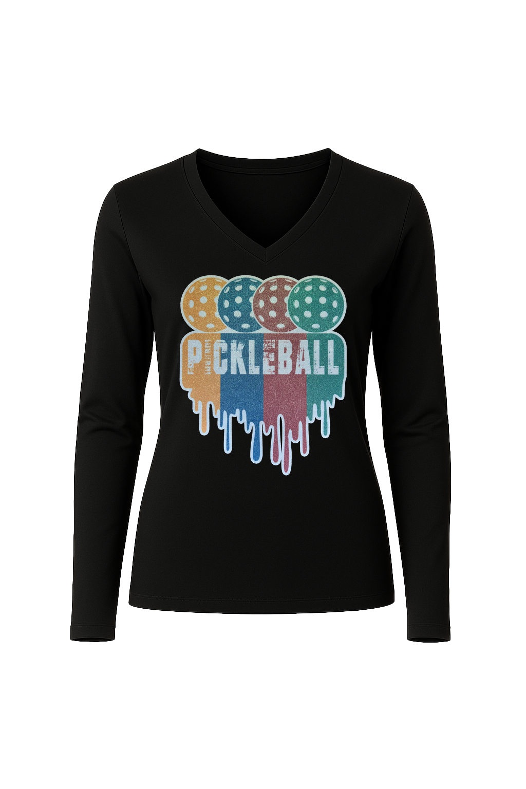 Glitter Pickleball Drip Long Sleeve V-Neck Tee