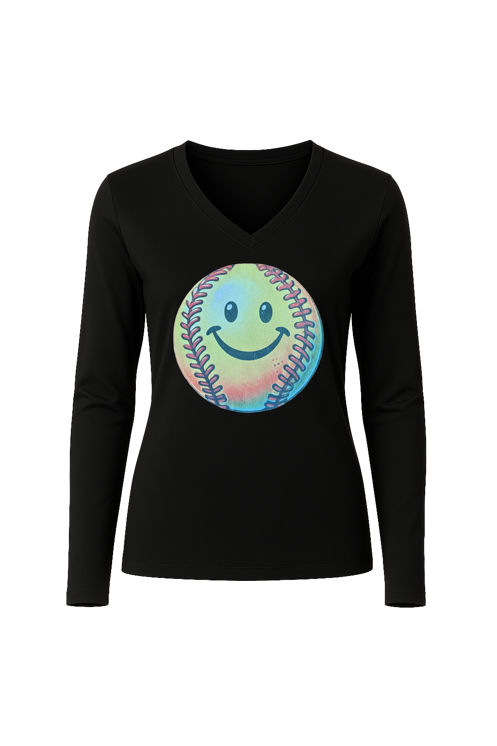 Glitter Happy Softball Long Sleeve V-Neck Tee