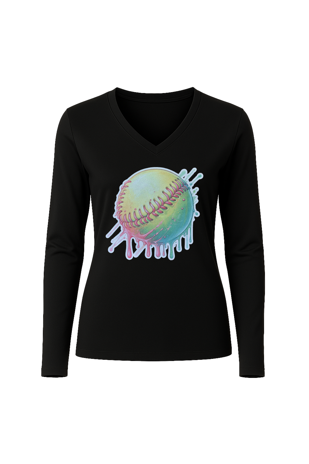 Glitter Softball Drip Long Sleeve V-Neck Tee