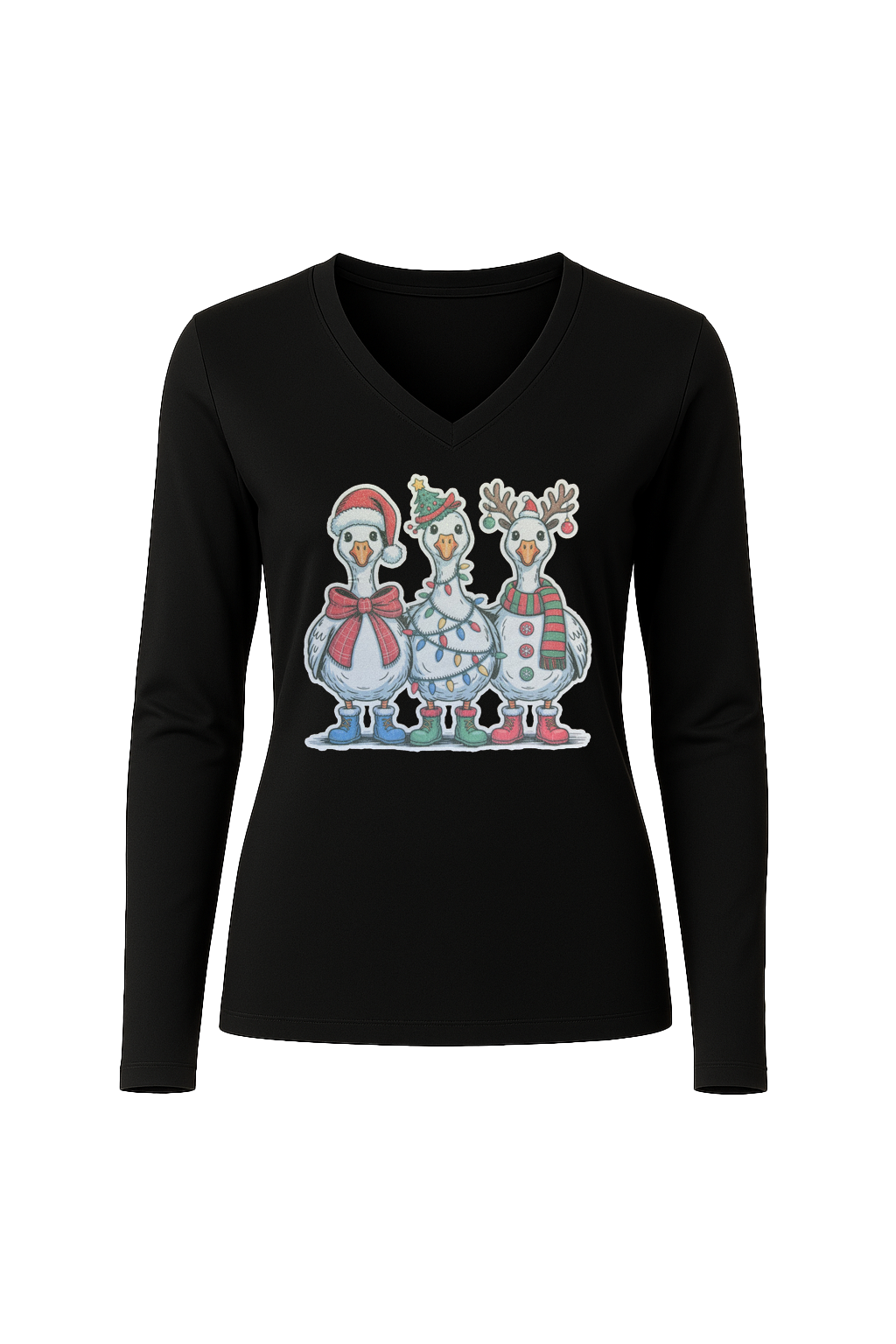Glitter Festive Fowl Long Sleeve V-Neck Tee