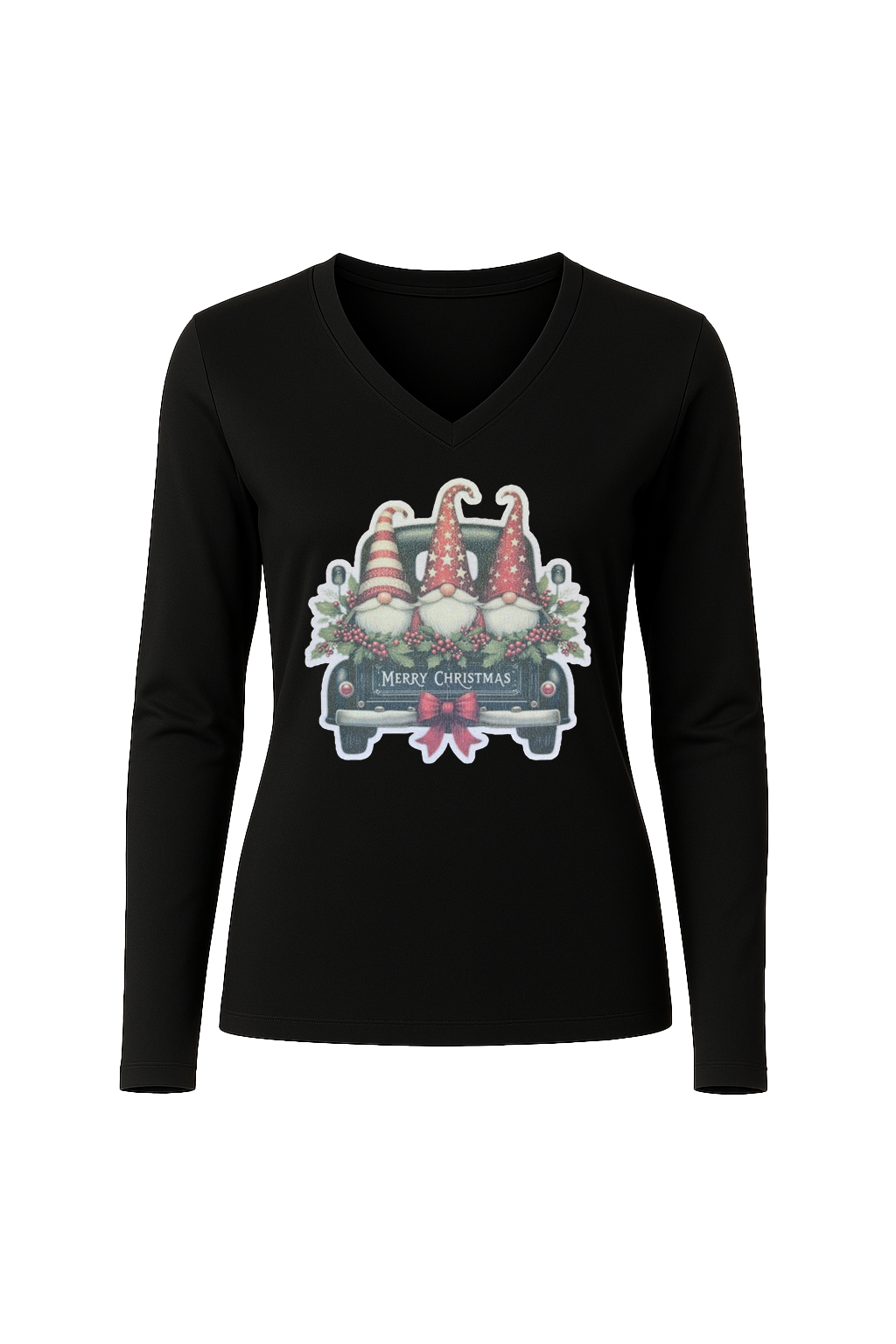 Glitter Gnome For The Holidays Long Sleeve V-Neck Tee